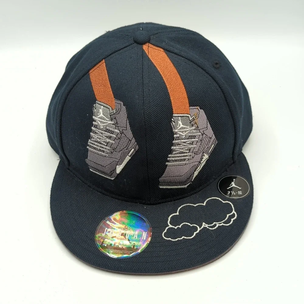 Air Jordan AJ Retro 8 Hat Men 7 1/2 Black Embroidered Logo Jumpman Fitted Cap